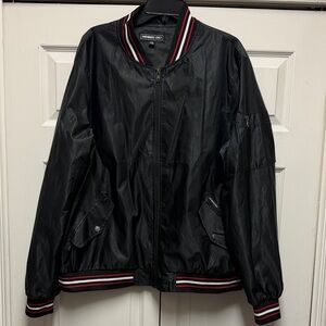 Members Only Bomber Jacket Mens XXL Black Full Zip Striped Collar Varsity